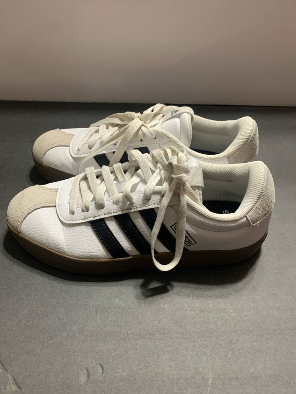 adidas White & Black Low-Top Sneakers with Gum Sole